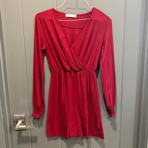 More maroon than red. Perfect fall dress!